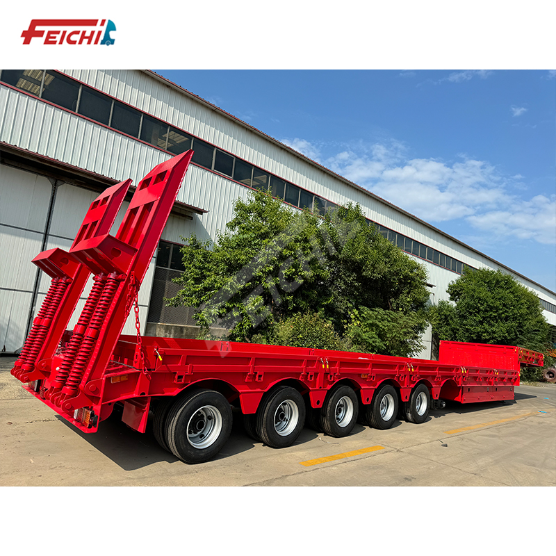 6 Axle Hydraulic Extendable Gooseneck Drop Deck Flat Low Bed Loader Platform Lowbed Semi Trailer