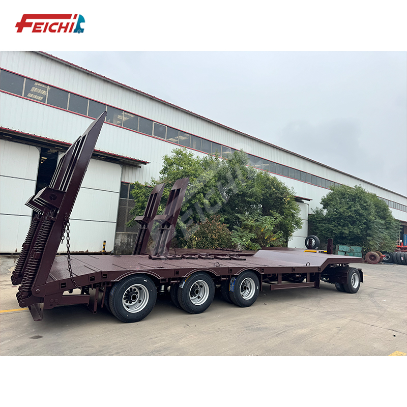 4 Axle Tow Bar Type Full Hanging 60 80 Tons Low Flatbed Semi Trailer