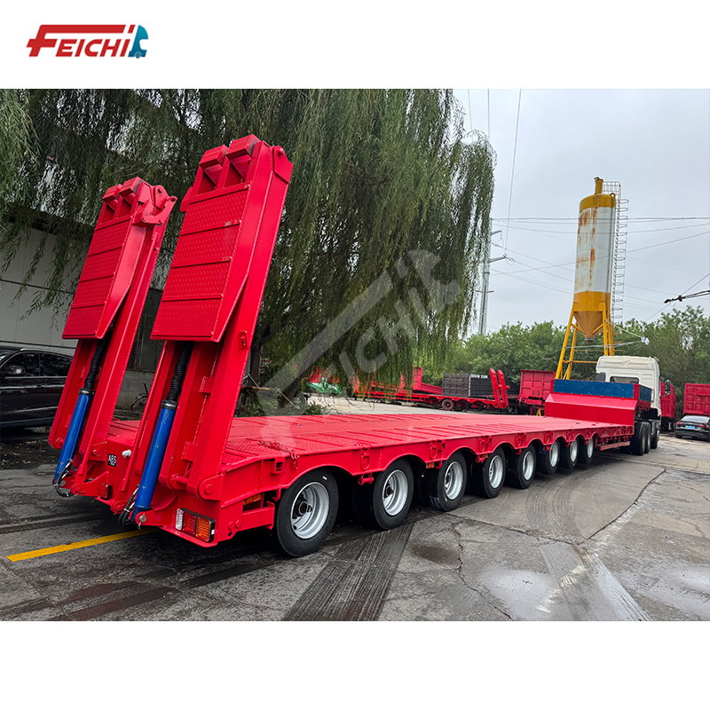 8 Axes Lowboy Trailer 60-100 Ton Transport Truck Low Bed Semi Trailer