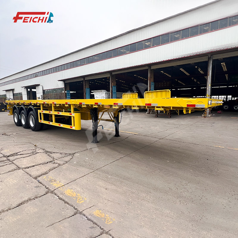 FeiChi 3 Axle 80 Tons Flatbed Chassis Semi Trailer Steel 40ft Container Transport Cargo Flat Bed Sem