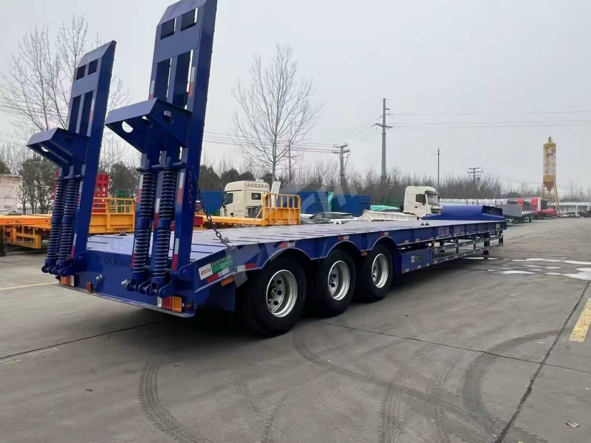 3-axle Gooseneck Lowbed Semi Trailer sent to Seychelles