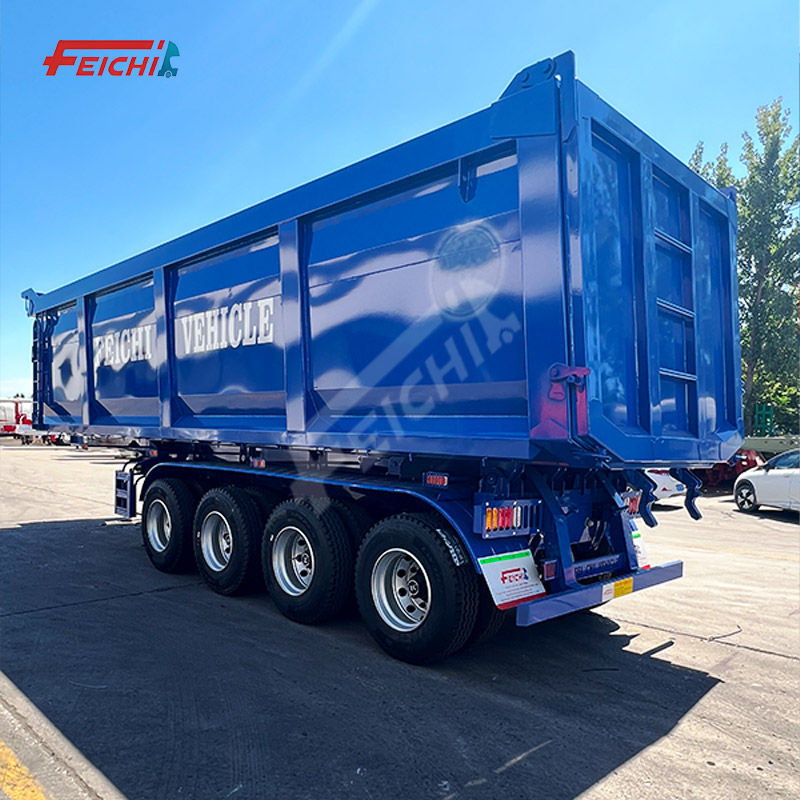4 axle rear tipping semi trailer heavy duty U shape tipper trailer with multi stage hydraulic cylind